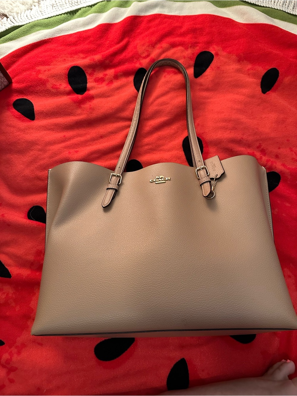 Coach Taupe Pebbled Leather Tote with Gold Logo